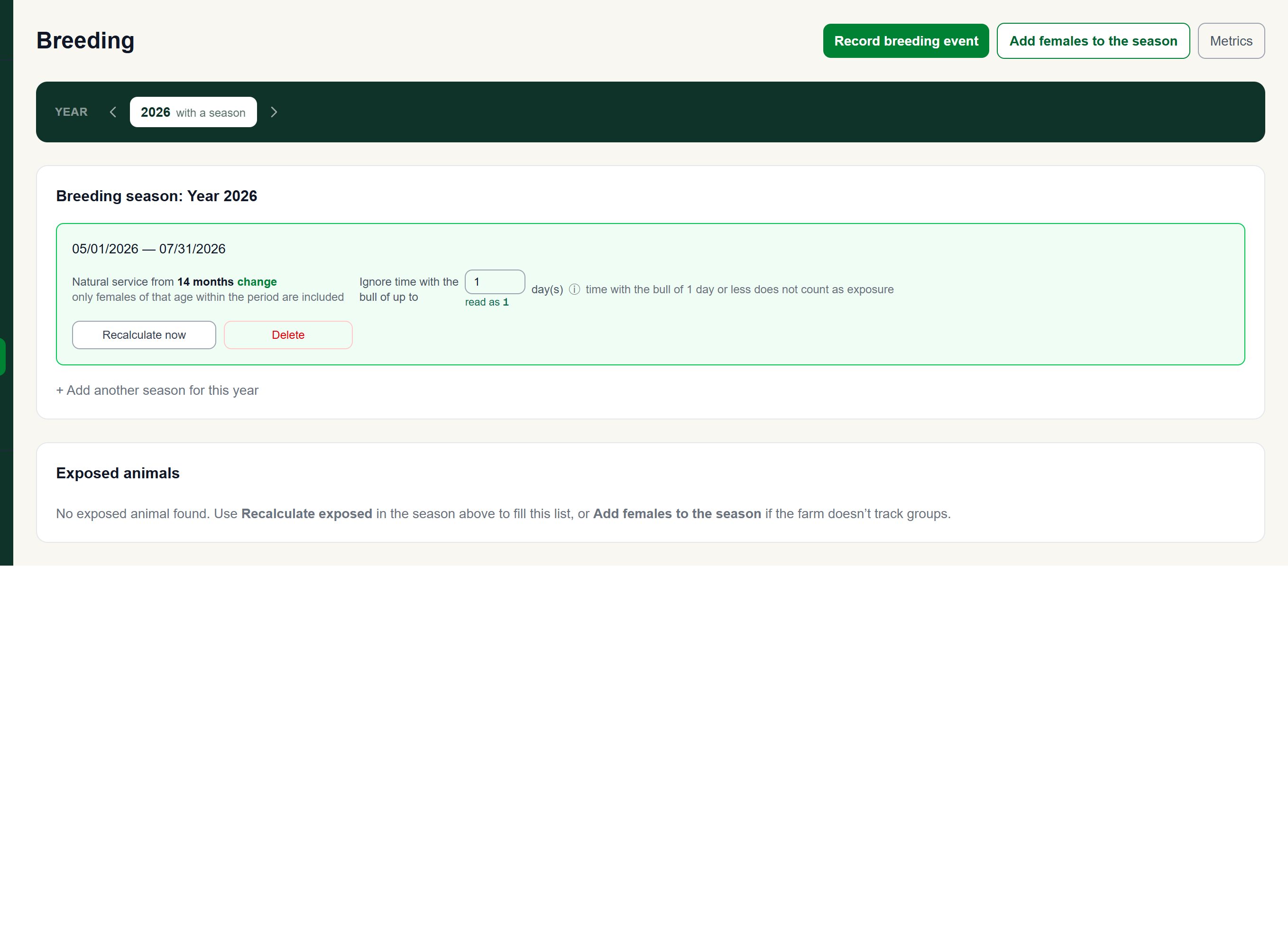 Breeding screen of the Alqira platform, on the demo farm
